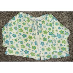 Vintage Carter's Terry Cloth 24 Month Sweater Bright Blue Green Floral 80'-90's
